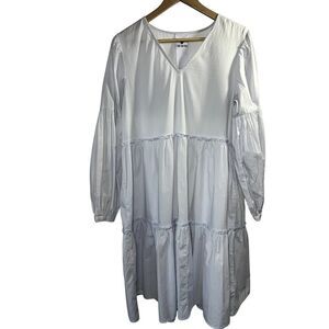CHU CHU LOO Women's Ruffle Tiered Long Sleeve Cotton Dress Light Gray Size Small